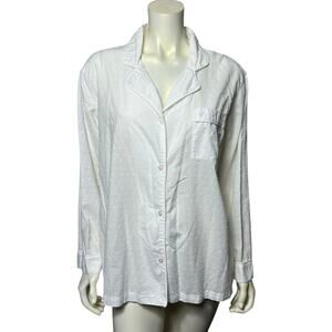 Victoria's Secret White Eyelet Button Down Shirt Long Sleeve Cotton Large L/G
